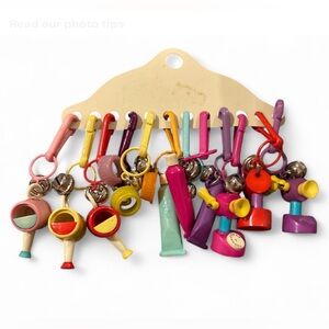 Vintage 80s Plastic Clip On Bell Charm Necklace  12 Charms Assorted Made Taiwan